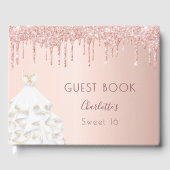 Roos gouden druppels blush jurk Sweet 16 Gastenboek (Voorkant)