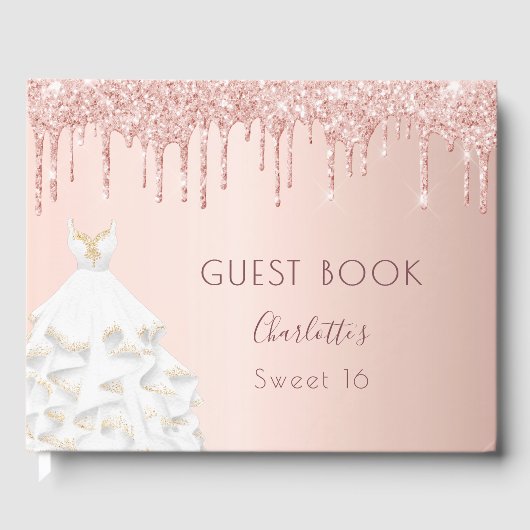 Roos gouden druppels blush jurk Sweet 16 Gastenboek (Voorkant)