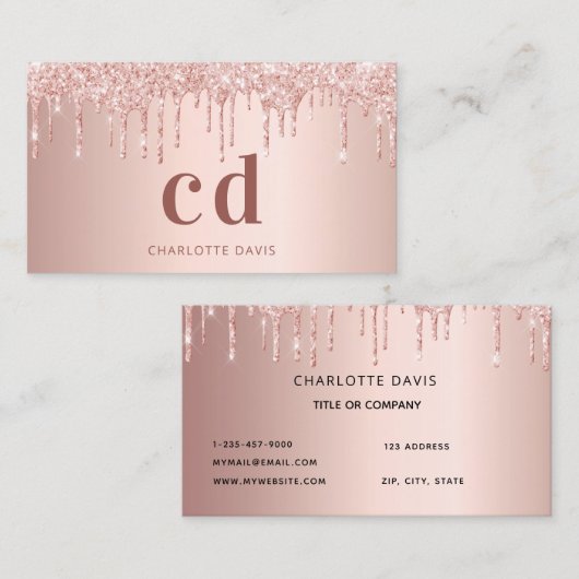 Roos gouden druppels monogram initialen visitekaartje (Voorkant / Achterkant)