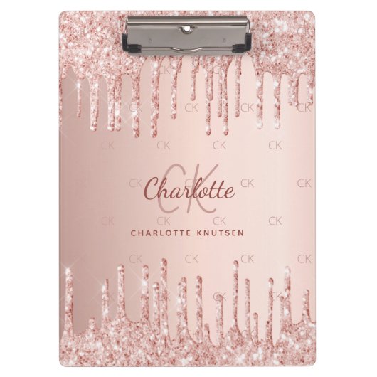 Roos gouden druppels monogram script klembord (Voorkant)