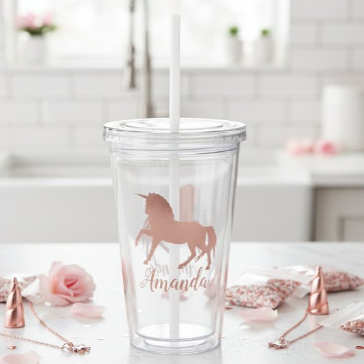  Roos Gouden Eenhoorn Gepersonaliseerde Girly Acryl Drinkbeker