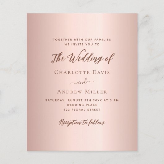 Roos gouden eenvoudige QR-code RSVP bruiloft uitno (Voorkant)