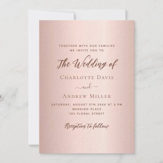 Roos gouden eenvoudige QR code RSVP luxe bruiloft Kaart (Voorkant)