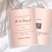 Roos gouden eenvoudige QR code RSVP luxe bruiloft Kaart