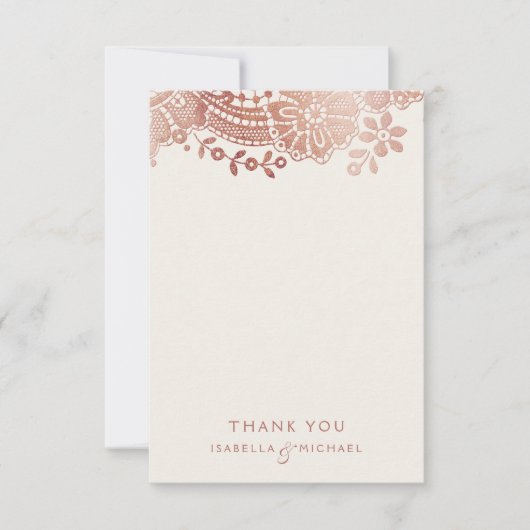 Roos gouden elegante  kanten bruiloft dank u bedankkaart (Voorkant)