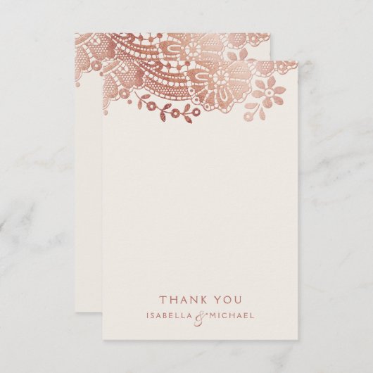 Roos gouden elegante  kanten bruiloft dank u bedankkaart (Voorkant / Achterkant)