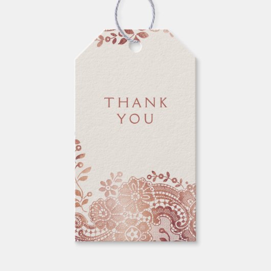 Roos gouden elegante  kanten bruiloft dank u cadeaulabel (Voorkant)