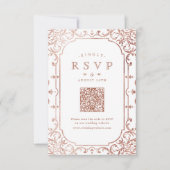 Roos Gouden elegante  romantische  QR-code RSVP Kaartje (Voorkant)