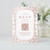 Roos Gouden elegante  romantische  QR-code RSVP Kaartje (Staand voorkant)