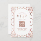 Roos Gouden elegante  romantische  QR-code RSVP Kaartje (Voorkant / Achterkant)