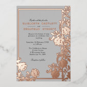 Roos gouden elegantie op grijs modern folie uitnodiging (Voorkant)