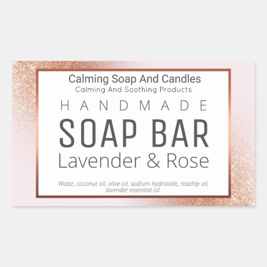 Roos gouden en roze handgemaakte zeepetiketten rechthoekige sticker (Voorkant)