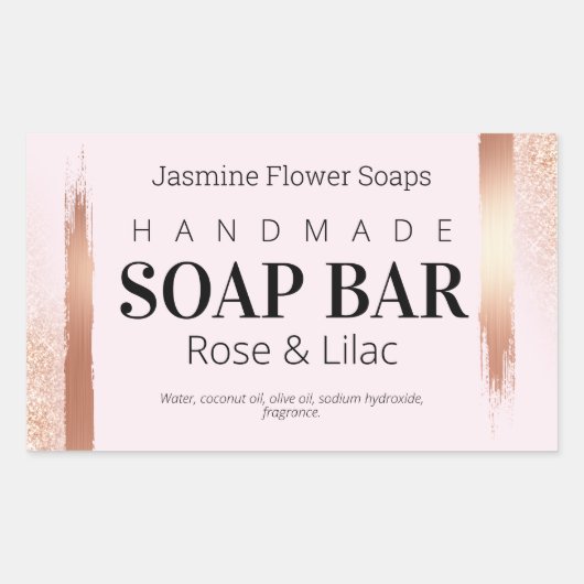 Roos gouden en roze handgemaakte zeepetiketten rechthoekige sticker (Voorkant)