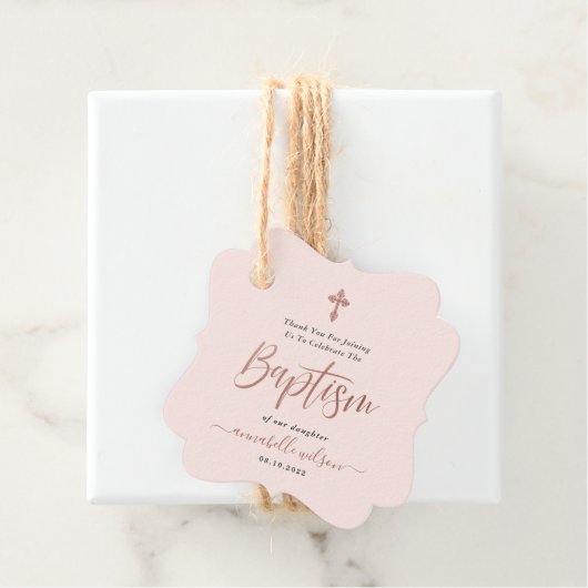 Roos gouden en roze meisje doop dank u bedankjes labels (In situ)