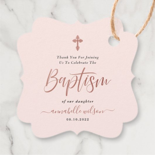 Roos gouden en roze meisje doop dank u bedankjes labels (Achterkant)