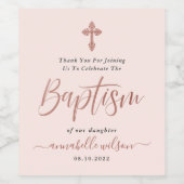 Roos gouden en roze meisje doop dank u wijn etiket (Enkel label)