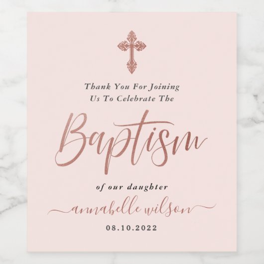 Roos gouden en roze meisje doop dank u wijn etiket (Enkel label)