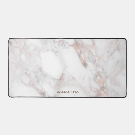 Roos-gouden en wit marmeren textuur monogram bureaumat (Voorkant)