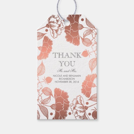 Roos Gouden en Witte Bloemen Krans - Bruiloft Cadeaulabel (Voorkant)