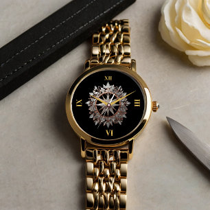 Roos gouden en zilveren stervormige broche horloge