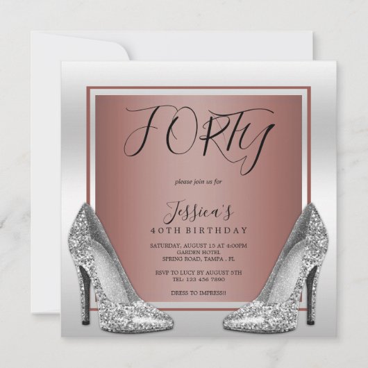 Roos gouden en zilveren stiletto's 40e verjaardag kaart (Voorkant)