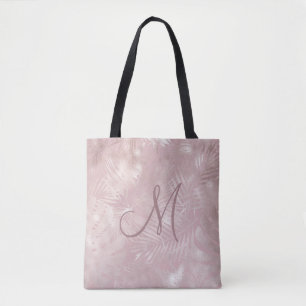 roos gouden faux foli tropica blad monogram canvas tote bag