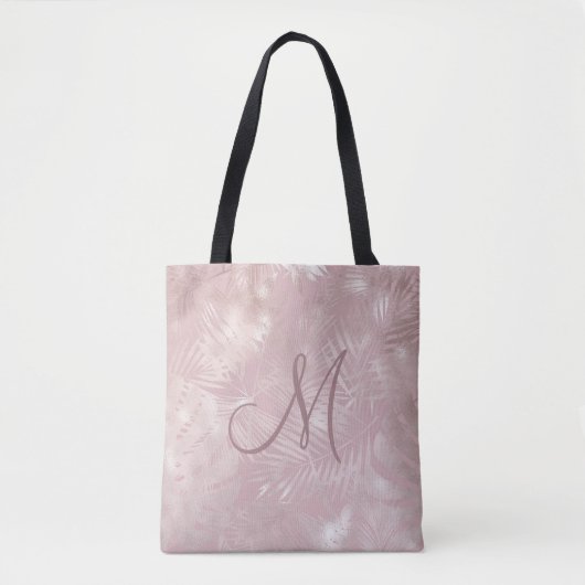 roos gouden faux foli tropica blad monogram canvas tote bag (Voorkant)