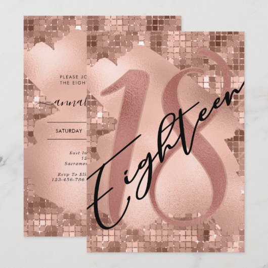 Roos Gouden Faux Folie 18e Verjaardag Kaart (Voorkant / Achterkant)