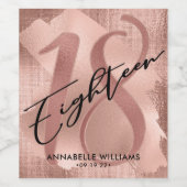 Roos Gouden Faux Folie 18e Verjaardag Wijn Etiket (Enkel label)