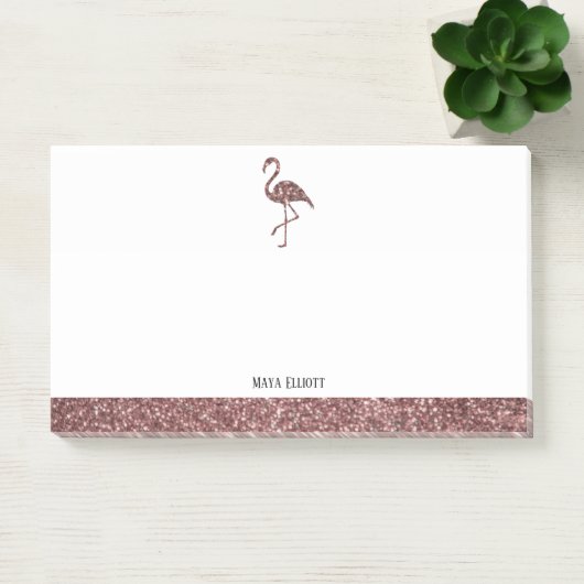 Roos Gouden Faux Glitter en Witte Flamingo & Rand Post-it® Notes (Kantoor)