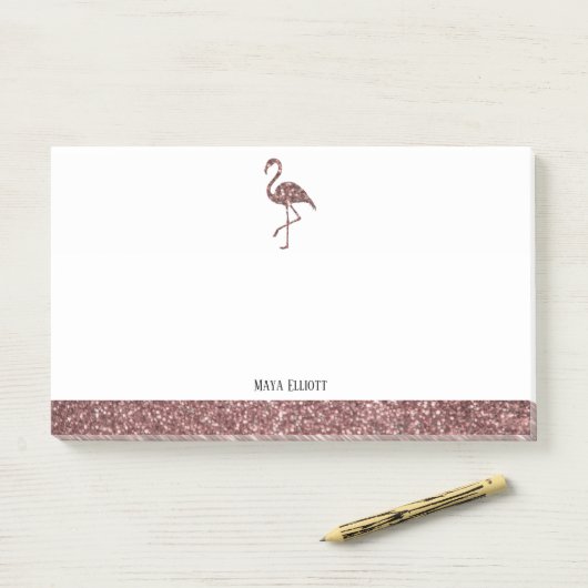 Roos Gouden Faux Glitter en Witte Flamingo & Rand Post-it® Notes (Op bureau)