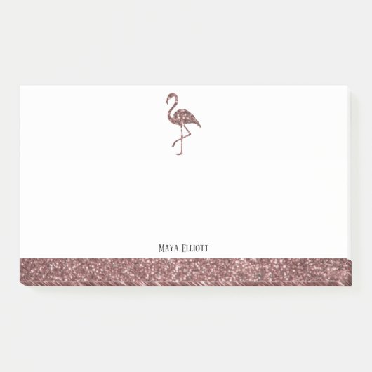 Roos Gouden Faux Glitter en Witte Flamingo & Rand Post-it® Notes (Voorkant)