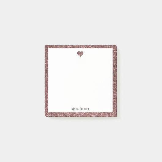 Roos Gouden Faux Glitter Hart & Rand w / Wit Post-it® Notes (Voorkant)