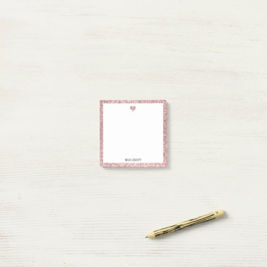 Roos Gouden Faux Glitter Hart & Rand w / Wit Post-it® Notes (Op bureau)