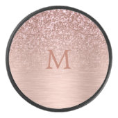 Roos-gouden Faux Glitter & Metallic Textuur Hockey Puck (Voorkant)