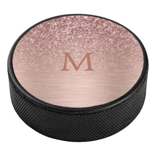 Roos-gouden Faux Glitter & Metallic Textuur Hockey Puck (3/4)