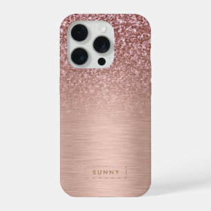 Roos-gouden Faux Glitter & Metallic Textuur iPhone 15 Pro Case