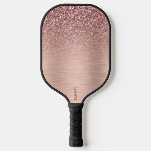 Roos-gouden Faux Glitter & Metallic Textuur Pickleball Paddle (Voorkant)