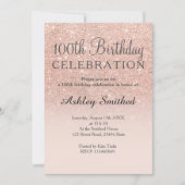 Roos gouden faux glitter roze ombre 100e verjaarda kaart (Voorkant)
