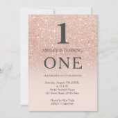 Roos gouden faux glitter roze ombre 1e verjaardag kaart (Voorkant)