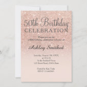 Roos gouden faux glitter roze ombre 50ste verjaard kaart (Voorkant)