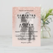 Roos gouden faux glitter roze ombre foto bruiloft kaart (Staand voorkant)