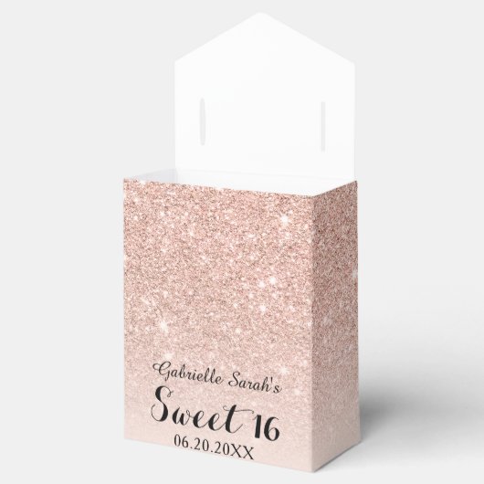 Roos gouden faux glitter roze ombre Sweet 16 Bedankdoosjes (Geopend)