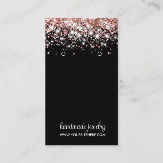 Roos Gouden Faux Glitter Signature Oorbel Display Visitekaartje (Voorkant)