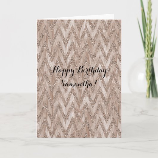Roos gouden faux glitter verf Chevron strepen Kaart (Voorkant)