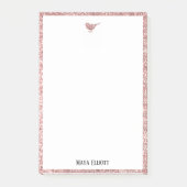 Roos Gouden Faux Glitter Vogel & Rand op Wit Post-it® Notes (Voorkant)