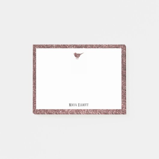 Roos Gouden Faux Glitter Vogel & Rand w / Wit Post-it® Notes (Voorkant)