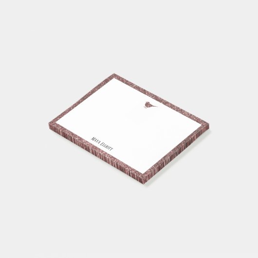 Roos Gouden Faux Glitter Vogel & Rand w / Wit Post-it® Notes (Schuin)