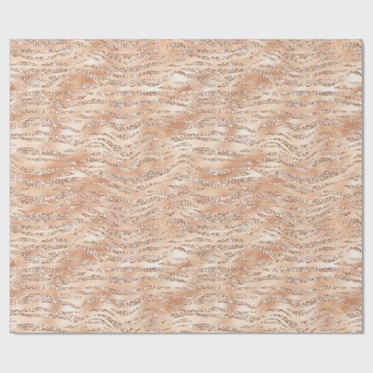 Roos gouden faux glitter zebra strepen cadeaupapier (Vlak)