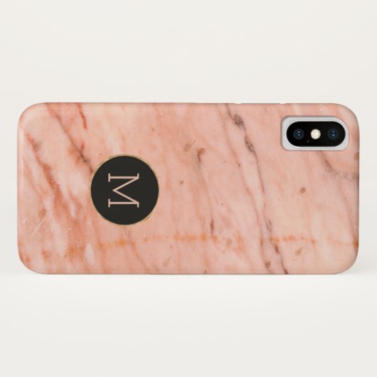 Roos-gouden faux marmeren steen print monogram Case-Mate iPhone case (Achterkant (horizontaal))